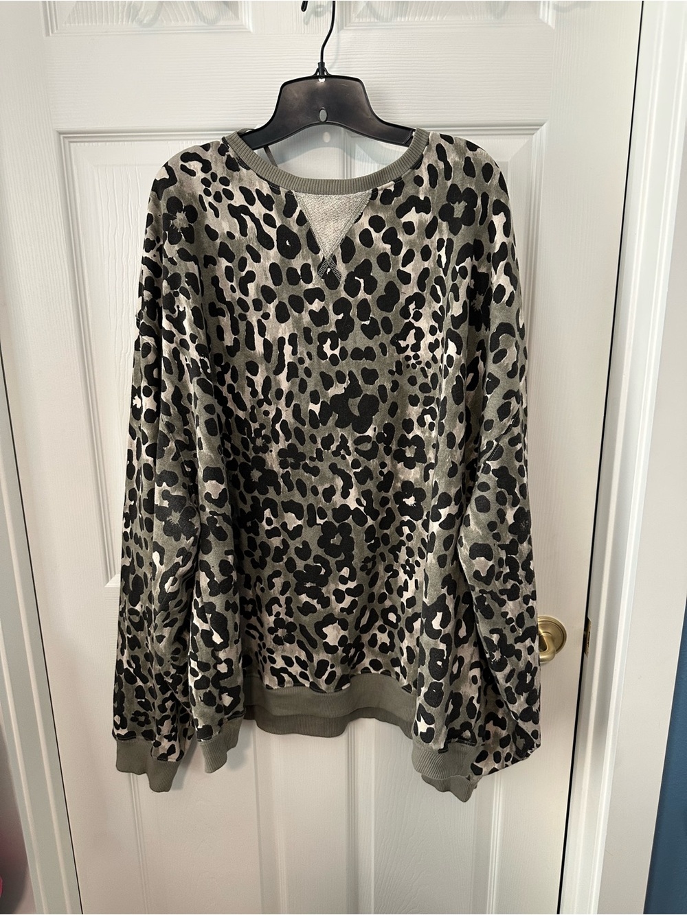 We The Free Olive and Black Leopard Print Scoop Neck Sweater